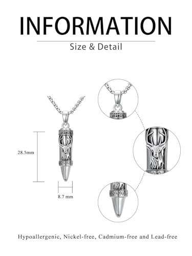 Bullet Urn Necklace for Ashes Cross Lion Eagle Deer Celtic Knot Necklace 02-DEER