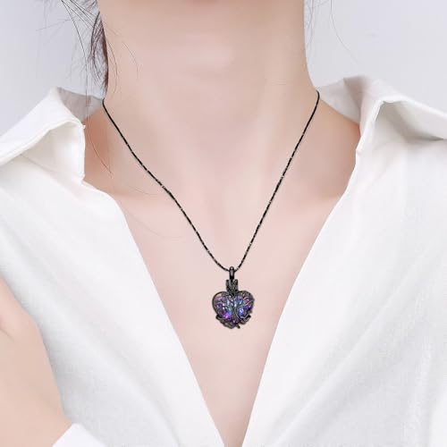 Imrsanl Tree of Life Heart Urn Necklace Cremation Jewelry for Women Black-Purple