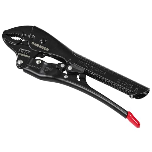 STARWORK TRUE MECHANIC automatic curved jaw locking pliers, 10-inch vise grips close-up