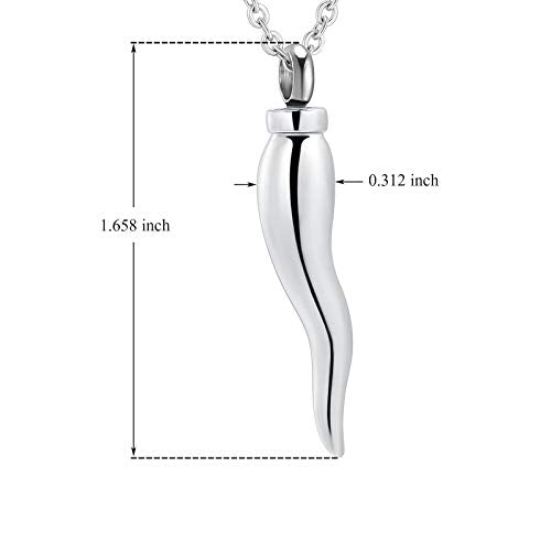 Cremation Jewelry for Ashes Stainless Steel Keepsake Chili Shape Pendant Holder Ashes for Pet Human Memorial Urn Necklace Silver