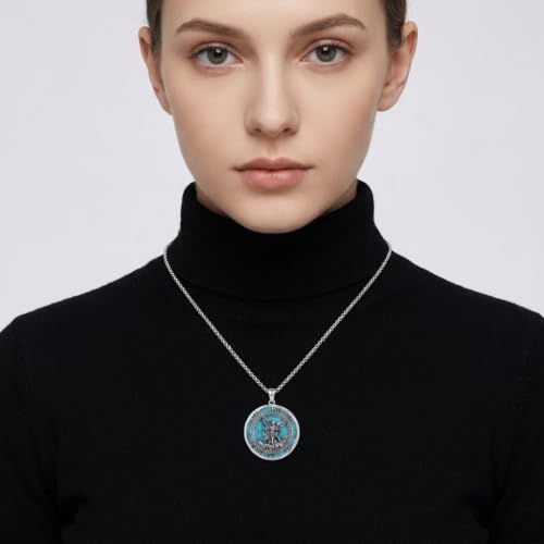 ONEFINITY St Michael Pendant for Men S925 Sterling Silver Saint Michael Turquoise Pendant Necklace Archangel Medal Catholic Religious Turquoise Jewelry Gifts for Men Women
