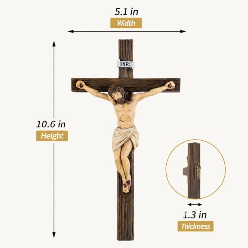 Mantaoilfe 10.6" Jesus Crucifix Wall Cross, Resin Hanging Catholic Cross with Metal Hook, Religious Wall Decor for Home Altar, Prayer Room, Living Room, Easter Gift for Men, Women, Family