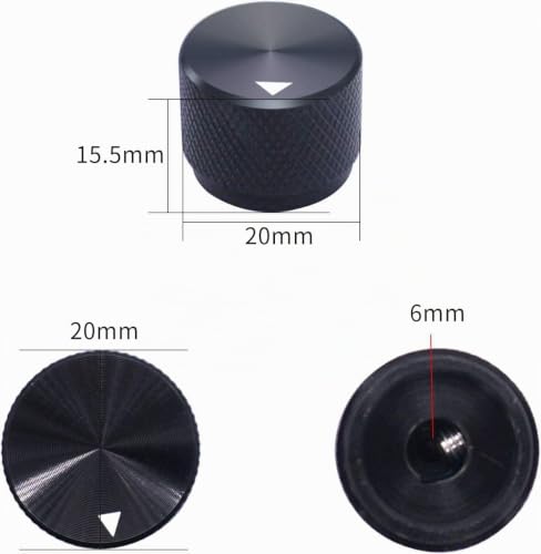 Taiss 2pcs Aluminum Electronic Potentiometer Knob Black for 6mm Diameter Shaft Volume Control Audio Guitar Knob Gear Knob 20mm x 15.5mm Height
