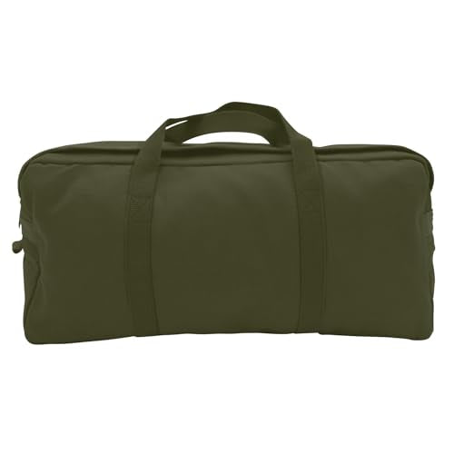 Rothco olive drab green canvas tanker style tool bag with heavy-duty construction and zippered compartments