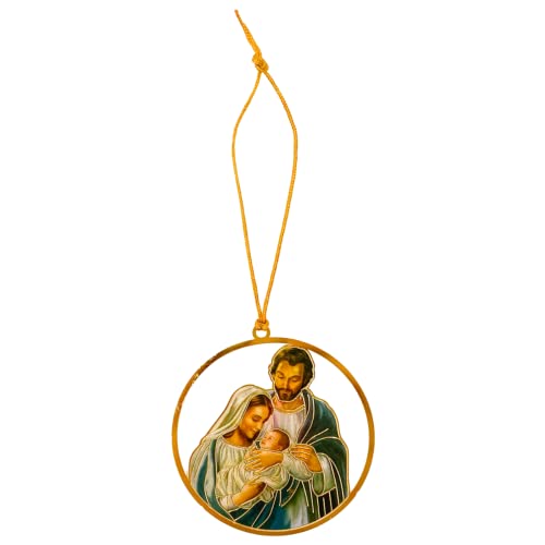 Needzo Wondrous Love Brass Christmas Tree Ornaments, Catholic Virgin Mary Jesus, Madonna with Child Kid Jesus, 2” in Diameter