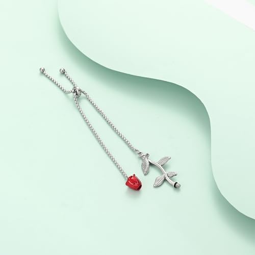 Rose Flower Urn Bracelet for Ashes for Women Memorial Adjustable Ashes Link Bracelet Cremation Jewelry C