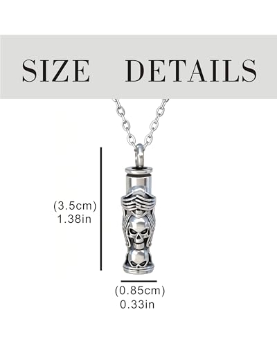 Cylinder Ash Necklace for Men Skull Cremation Jewelry Urn Keepsake Pendant Goth Necklace Memorial Jewelry Gifts Silver