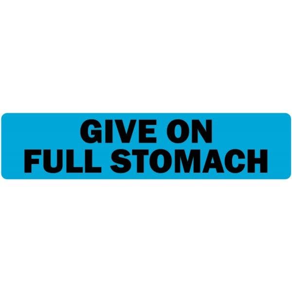 Give On Full Stomach - Veterinary Labels/Stickers, 0.375” x 1.625”, [500 Labels/1 Roll], Blue - Stickers for Veterinary Clinics/Hospitals | LabelValue