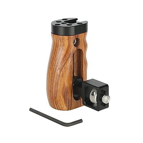 NICEYRIG Wooden Side Handle for ARRI Locating Pin Adjustable Universal Left & Right Grip for DSLR Camera Cage Rig - 462