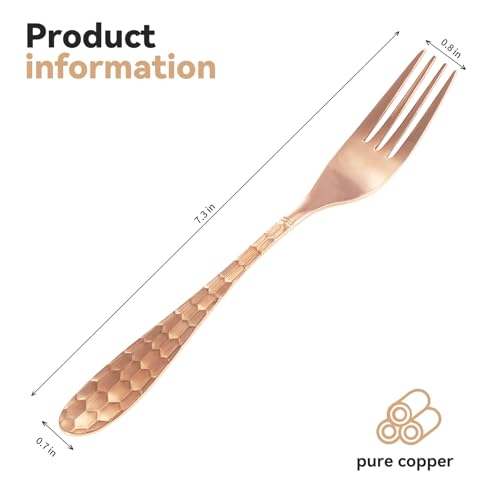 Copper Dinner Forks - Set 2Pcs 99% Pure Hammered Copper - Heavy Duty Kitchen & Salad Forks - Elegant Cutlery For Restaurant, Home Dining & Entertaining
