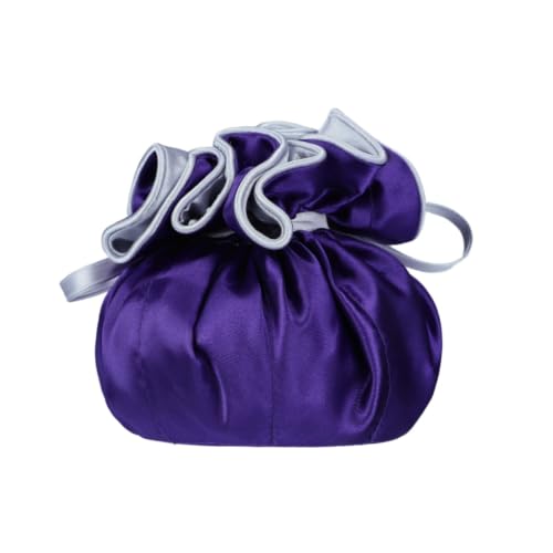 Marisa D'Amico Drawstring Premium Satin Jewelry Pouch with 8 Interior Pockets, Purple + Silver