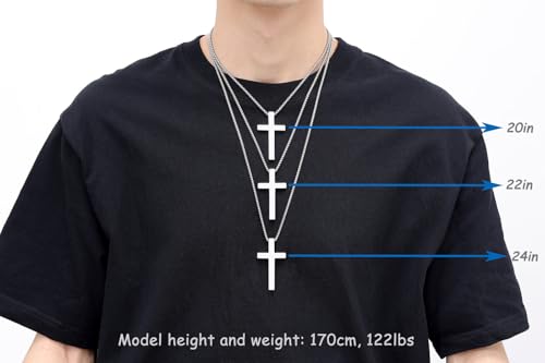 Mens Cross Necklace Cross Pendant Necklaces Chain for Men Stainless Steel Bible Philippians 4:13 Christian Necklace for Men Valentines Gifts 19" 21" 23" Silver/Gold/Black Mens Jewellery Silver 1 21”