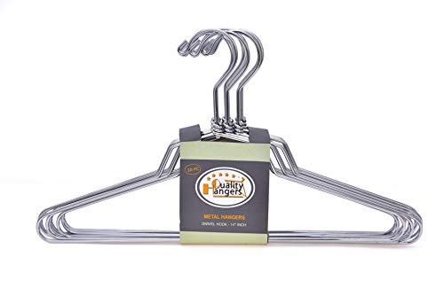 Quality Hangers Metal Hangers - Swivel Hook and Stainless Steel - Heavy Duty Wire Clothes Hangers - Available in 10 Pack - Hangers for Teens Petite/Teens - 14" inch
