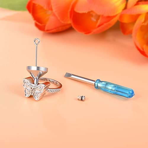 BEILIN 925 Sterling Silver Butterfly Urn Ring for Women Cremation Jewelry 7