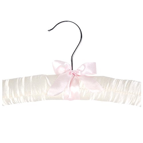 15" Luxurious Satin Padded Hangers with Anti-Rust Hook, for Dresses, Bridal, Lingerie, Woolen Items etc., Pack of 10, Cream Cream White