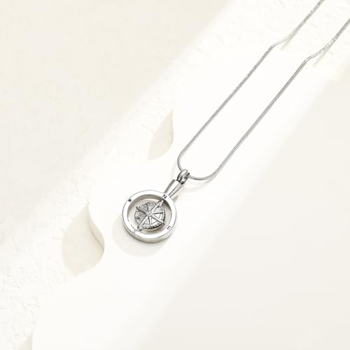 Compass Urn Necklace for Ashes Stainless Steel Cremation Jewelry Memorial Necklace Urn for Human Ashe of Loved Ones A