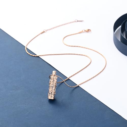 Butterfly Cylinder Urn Necklace Cremation Ashes Jewelry for Women Men Rose gold