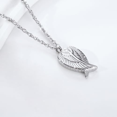 Decor Urns Urn Necklace for Ashes Memorial Cremation Jewelry for Ashes, Angel Wings Keepsake Pendant Ash Holder Stainless Steel Cremation Locket Jewelry for Women Men & Funnel Kit & Bag 2Pack(Silver+Black)