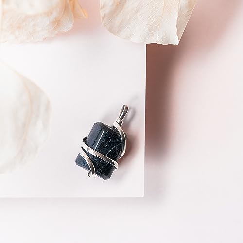Raw Black Tourmaline Crystal Healing Pendant Necklace –Protection Negative Energy Cleanser Natural Stress Aid Soothe Mind Emotions - Authentic Wrapped Tumble Stone Chakra Healing Charm
