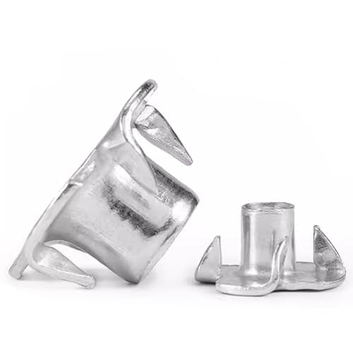 1/4"-20 Stainless T-Nuts, 304 Stainless Steel Four-jaw, Pronged Tee Nut. 3/8" Barrel Length, 4-Pronged Tee Nut for Wood, 100pcs 1/4"-20