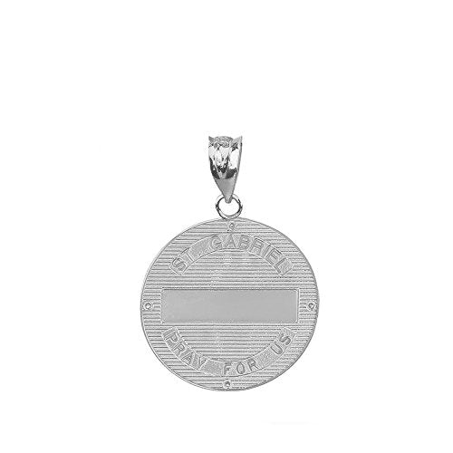 925 Sterling Silver Saint Gabriel The Archangel CZ Round Medal Pendant (1")