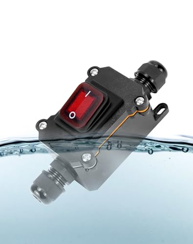 QWORK IP65 Waterproof Inline Cable Switch with Red Indicator Light 12-24V 30A DPST Rocker Switch Dual Position On/Off Rocker Switch