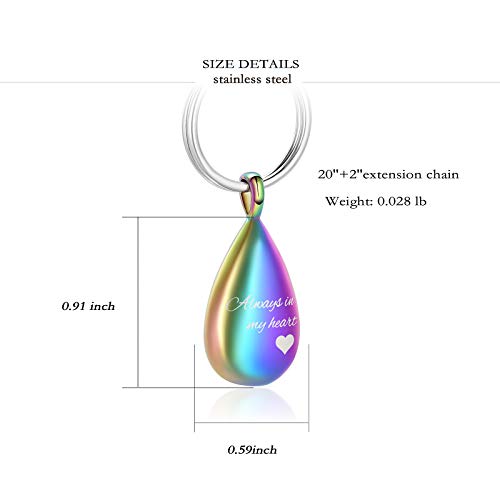 Yinplsmemory Cremation Keychain for Ashes Always In My Heart Urn Locket Cremation Jewelry Teardrop Memorial Keepsake Keychain Rainbow