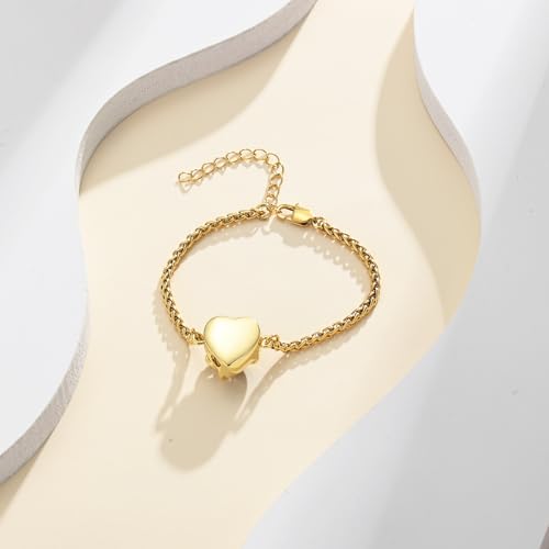 Cremation Jewelry Heart Urn Bracelet for Human Ashes for Women Men Memorial Keepsake Link Bracelet Gold-Purple