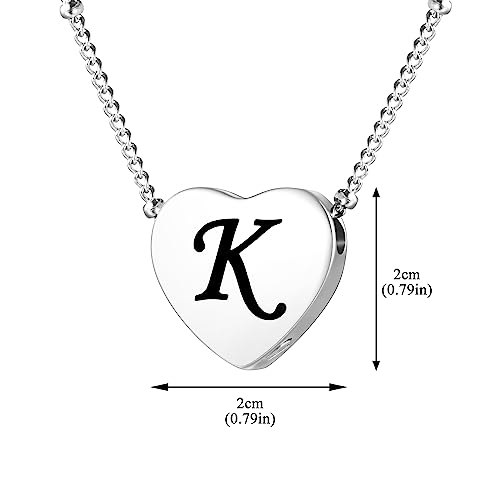 XIUDA Cremation Jewelry for Ashes Personalized Initial Heart Urn Necklace for Women Men Stainless Steel Keepsake Memorial Pendant for Human Ashes Silver, K