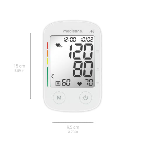 medisana BU 535 Voice Upper Arm Blood Pressure Monitor with Voice Output | Blood pressure and pulse monitor with memory function, traffic light scale, blood pressure cuff with irregular heartbeat indicator