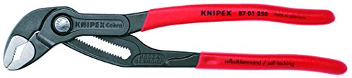 Two-piece Knipex Cobra slip-joint pliers set with red and blue handles on a white background
