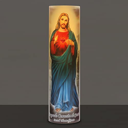 Stonebriar LED Saint Prayer Candle — Automatic Timer, Flameless Candle for Prayer, Memorials & Religious Décor, Jesus, 8" 1 Count