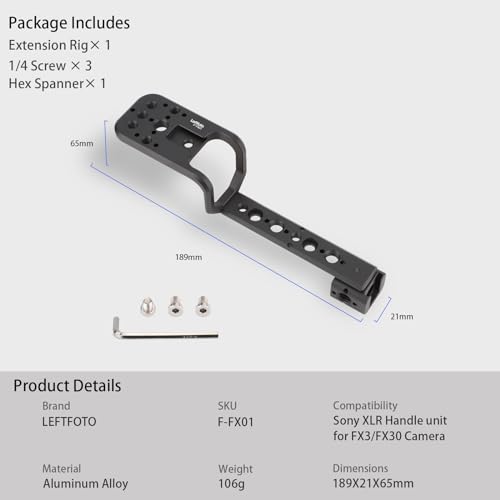 Leftfoto Handle Extension Rig Compatible with XLR Handle Unit for Sony Camera FX3 FX30,Extension Bracket Grip with Cold Shoe,NATO & 1/4"-20 and 3/8"-16 Threads