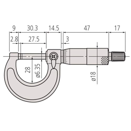 Mitutoyo 103-137 0-25mm x 0.01mm outside micrometer with ratchet and ±0.002mm accuracy