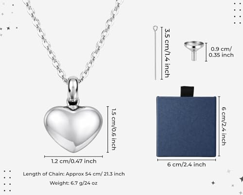 DS. DISTINCTIVE STYLE Heart Urn Necklaces for Ashes, Cremation Jewelry for Women, Memorial Urn Locket Pendant, Stainless Steel