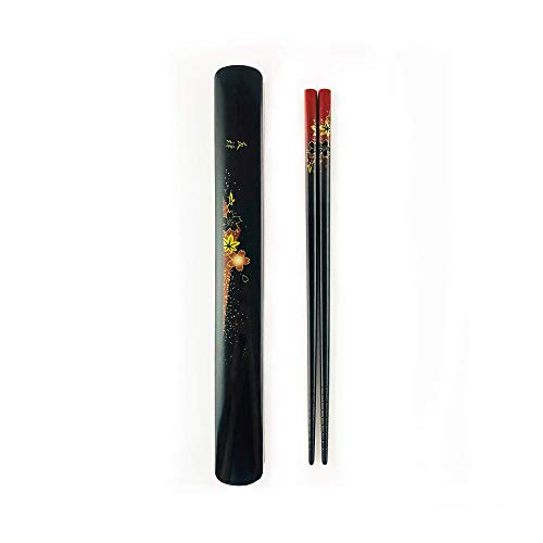 JapanBargain, Travel Chopsticks with Case Reusable Chinese Korean Japanese Bamboo Portable Chop Sticks Utensil Dishwasher Safe Made in Japan (10, Red-Yuzen) 10