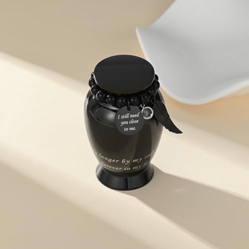 Small Cremation Urn for Ashes Human Adult Female Male Stainless Steel Mini Urn for Human Ash for Women Men Memorial Burial Funeral Decorative Urns for Ashes Keepsake,Black-I Still Black-I still need you close to me
