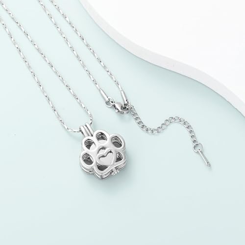 Urn Necklace for Ashes Pet Dog Cat Paw Cremation Jewelry Stainless Steel Ashes Pendant Inside Mini Case Keepsake Memorial for Jewelry for Women Men