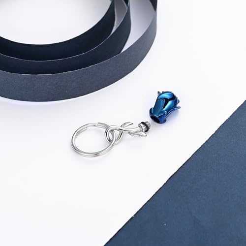 constantlife Rose Flower Urn Keychain Cremation Jewelry for Ashes, Stainless Steel Memorial Pendant Gift Funeral Keepsake Blue