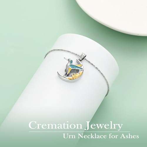 Yinplsmemory Hummingbird Urn Necklace for Ashes–Stainless Steel Cremation Jewelry for Ashes Small Urn Necklace for Human Ashes or Pet Remains Silver