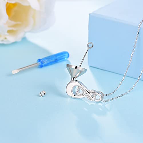 925 Sterling Silver Infinity Urn Necklaces Teardrop Cremation Jewelry for Ashes Keepsake Memorial Pendant for Women Men Loved ones white 1