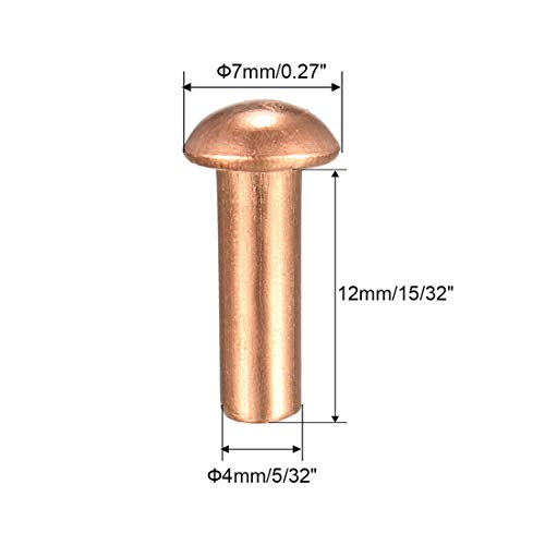 uxcell solid copper rivets, 5/32 x 15/32 inch, round head fasteners, 50-piece set