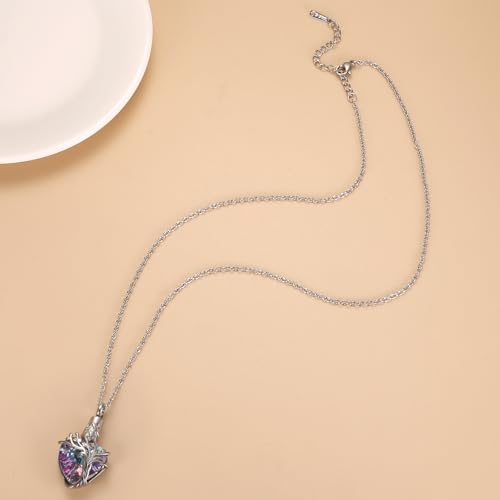 Crystal Heart Cremation Jewelry For Ashes Of Loved Ones Tree Of Life Urn Ashes Necklace For Women Stainless Steel Keepsake Memorial Pendant Purple