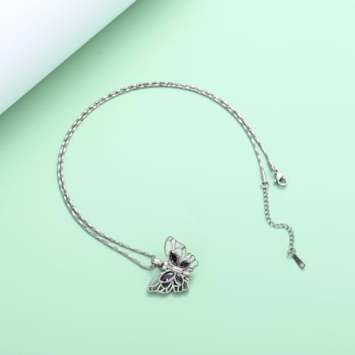 Yinplsmemory Butterfly Urn Necklace for Ashes for Women Memorial Loved One Ashes Keepsake Cremation Jewelry for Human/Pet Ashes Silver-purple