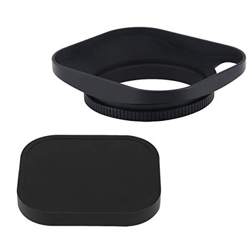 Haoge LH-B46P 46mm Square Metal Screw-in Lens Hood Hollow Out Designed with Cap for Leica Rangefinder Camera with 46mm E46 Filter Thread Lens Black