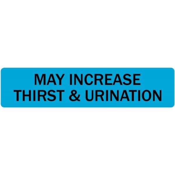 LabelValue | May Increase Thirst and Urination - Veterinary Labels/Stickers, 0.375” x 1.625”, [500 Labels/1 Roll], Blue | Stickers for Veterinary Clinics/Hospitals