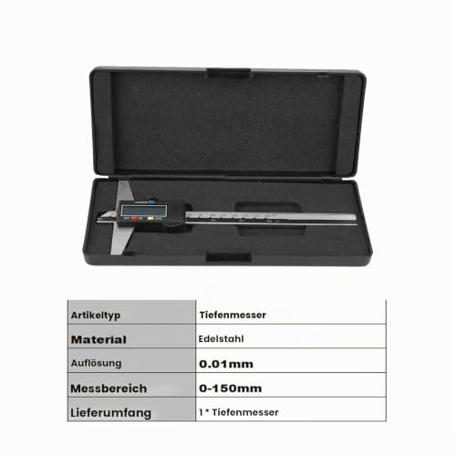 0-150 mm Digital Depth Gauge, 0.01 mm High Accuracy Stainless Steel Digital Depth Caliper with mm/Inch Measuring System