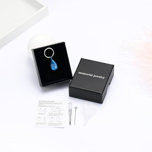 Cremation Keychain for Ashes Always In My Heart Urn Locket Cremation Jewelry Teardrop Memorial Keepsake Keychain Blue