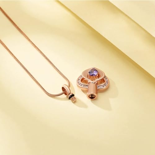 Birthstone Heart Urn Necklace for Ashes Keepsake Memorial Lover Cremation Jewellery for Women Mother Girls Pink-purple