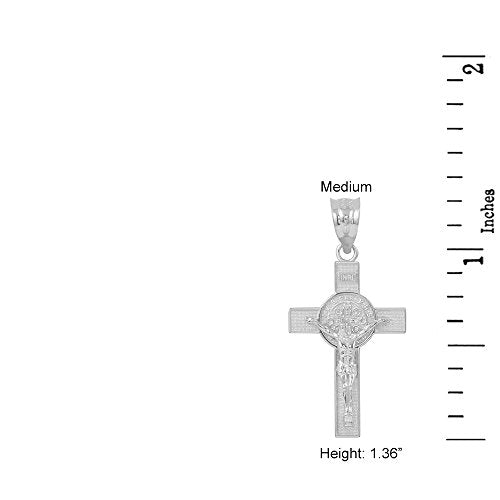Saint Collection Solid 925 Sterling Silver St. Benedict Crucifix Cross Pendant Necklace (1.30") Pendant + 20" Chain